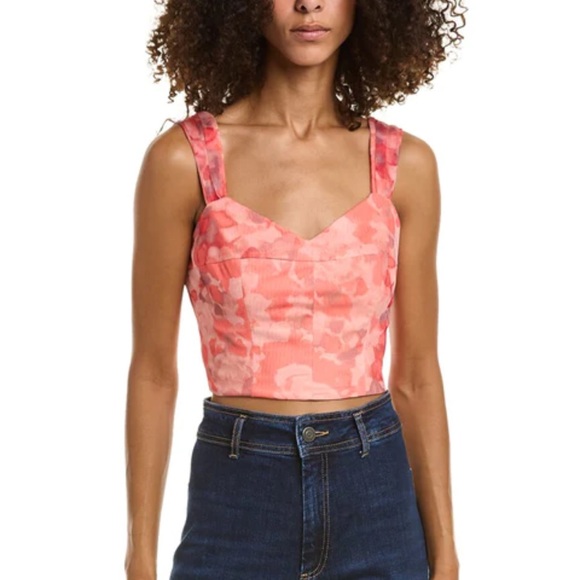 BCBGMaxAzria Tops - BCBGMAXAZRIA Corset Crop Top Mesh Overlay in Pink Blush Sleeveless Size Medium